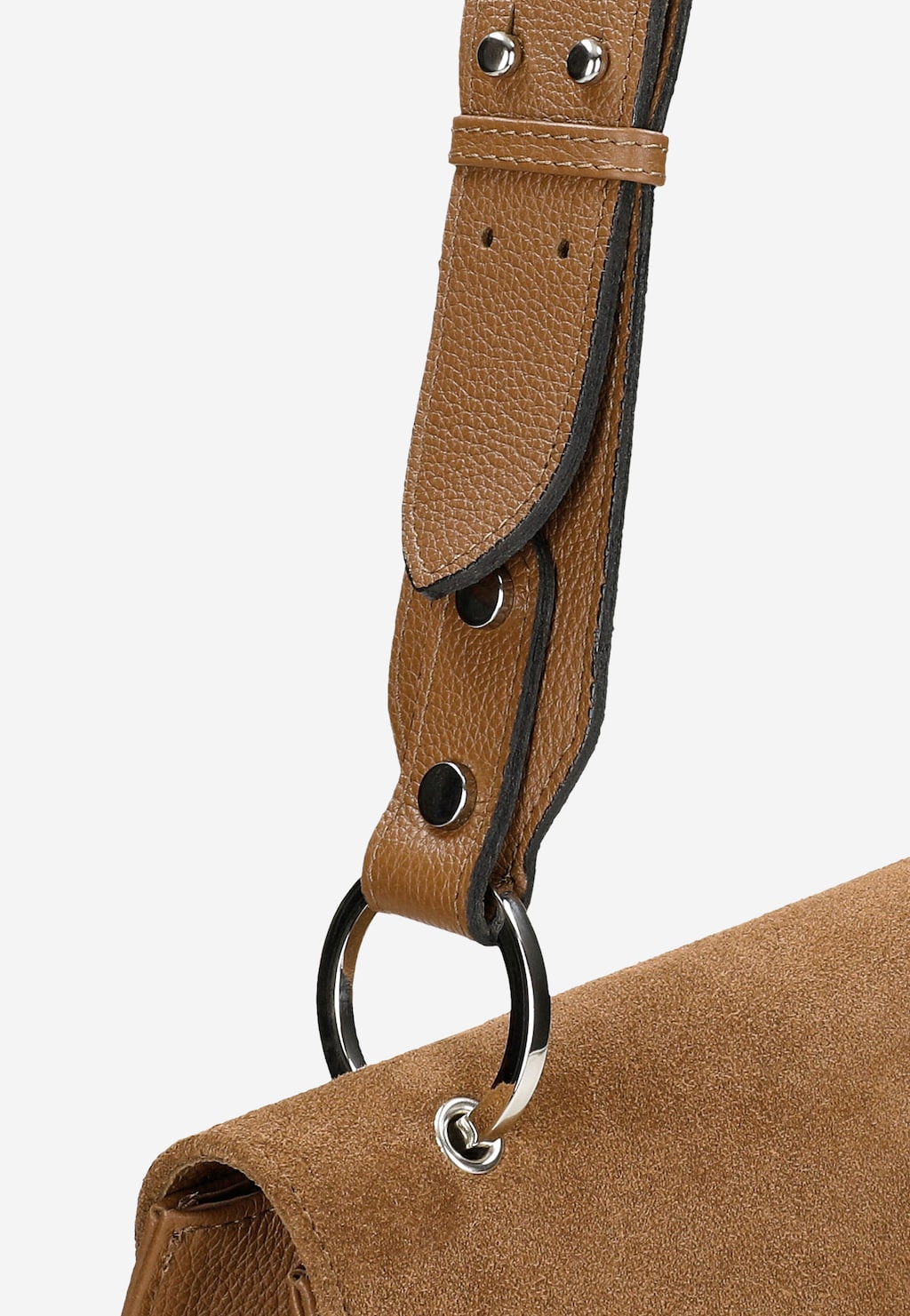 Jasnobrązowa gładka torebka damska z dwoiny welurowej i skóry licowej 9850-73 Widok 8