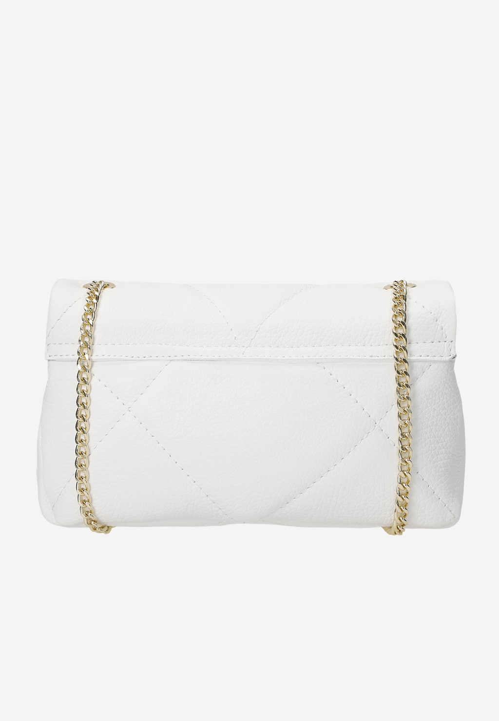 Elegancka biała pikowana torebka Wojas 80287-50 z charakterystycznym złotym łańcuszkiem, idealna na ramię. Widoczne precyzyjne przeszycia w karo nadają ekskluzywny wygląd.