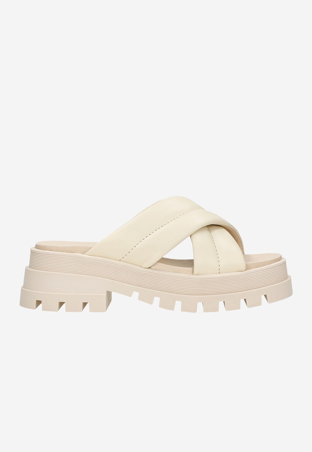 Beżowe masywne klapki damskie ze skóry licowej 74068-54 Widok 2