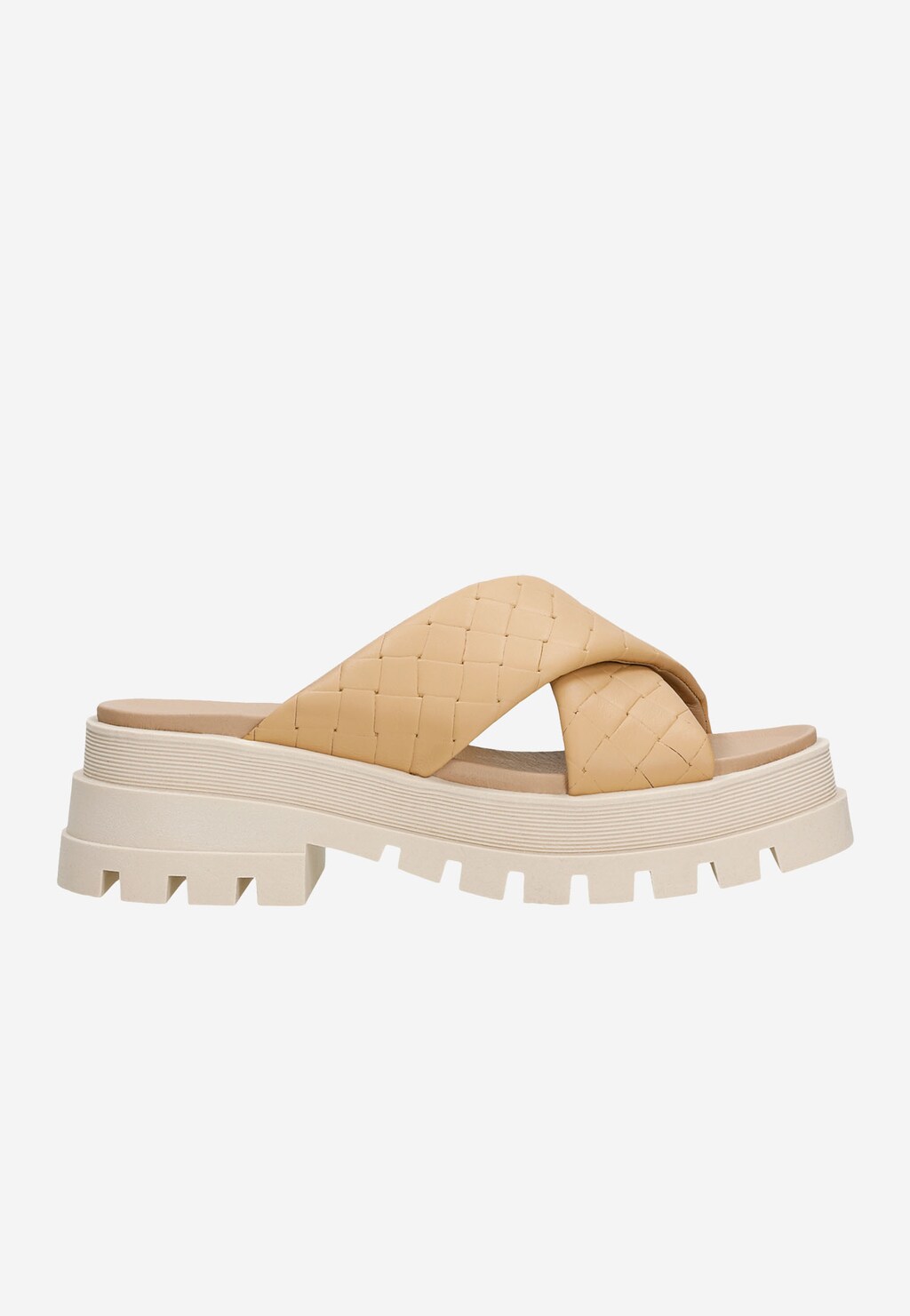 Beżowe pikowane klapki damskie na grubej podeszwie 74017-54 Widok 2