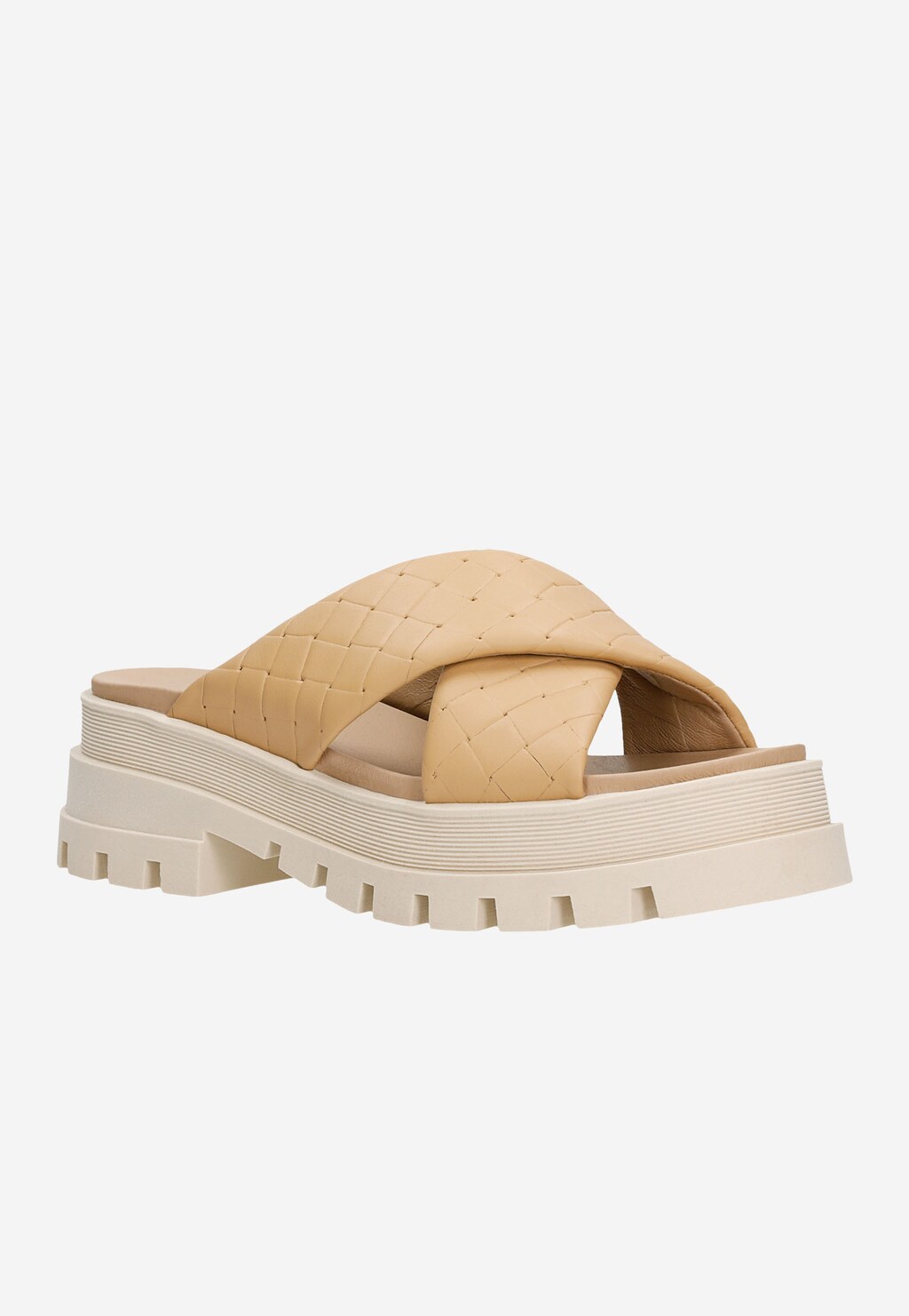 Beżowe pikowane klapki damskie na grubej podeszwie 74017-54 Widok 3