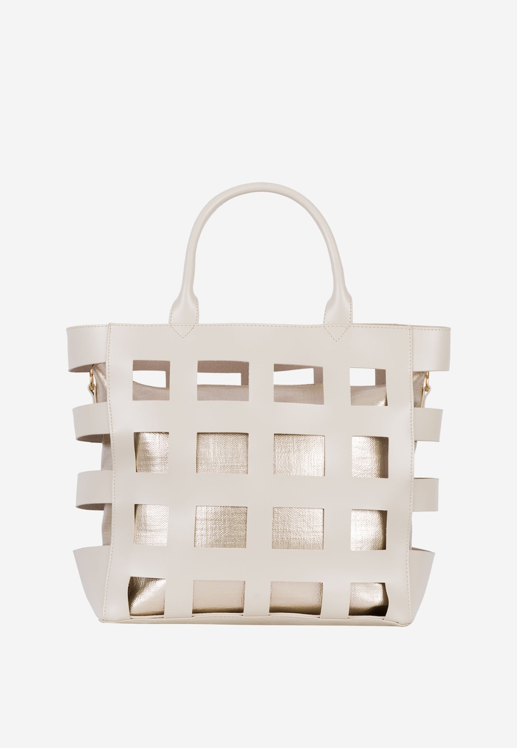 WJS duża ażurowa beżowa torebka ze złotym wkładem WJS76110-84 Widok 1