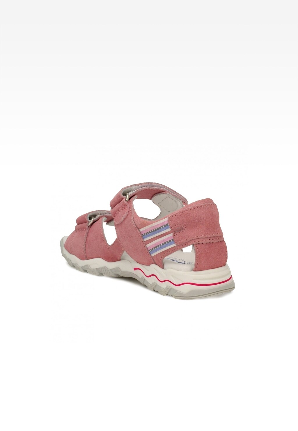 Różowe sandały profilaktyczne Bartek 160480-03 dla dziewcząt, z paskami na rzepy, kolorowymi zdobieniami po bokach i ergonomiczną podeszwą wspierającą prawidłowy rozwój stopy.