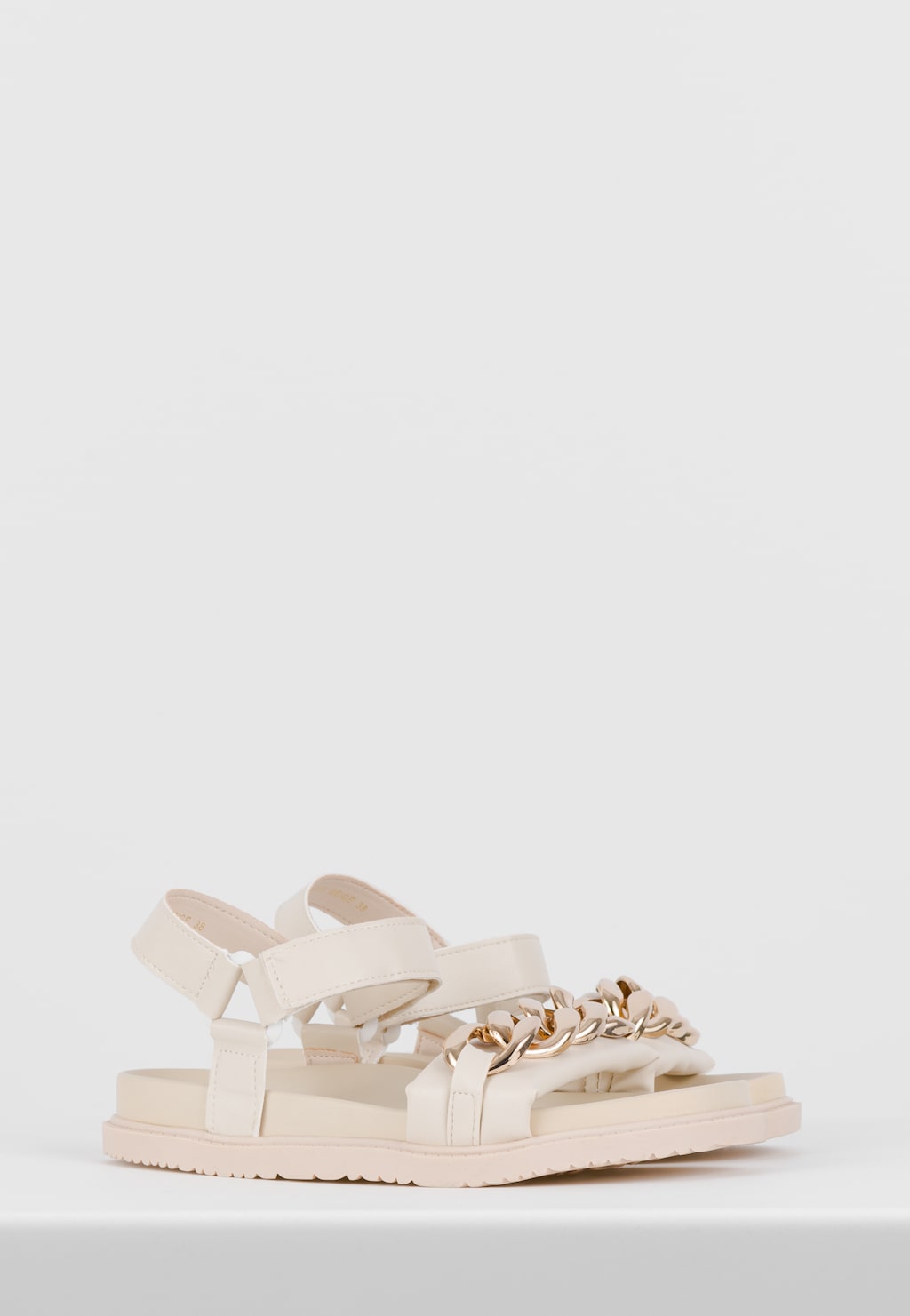 WJS płaskie beżowe sandały damskie z łańcuchem WJS74003-54 Widok 3