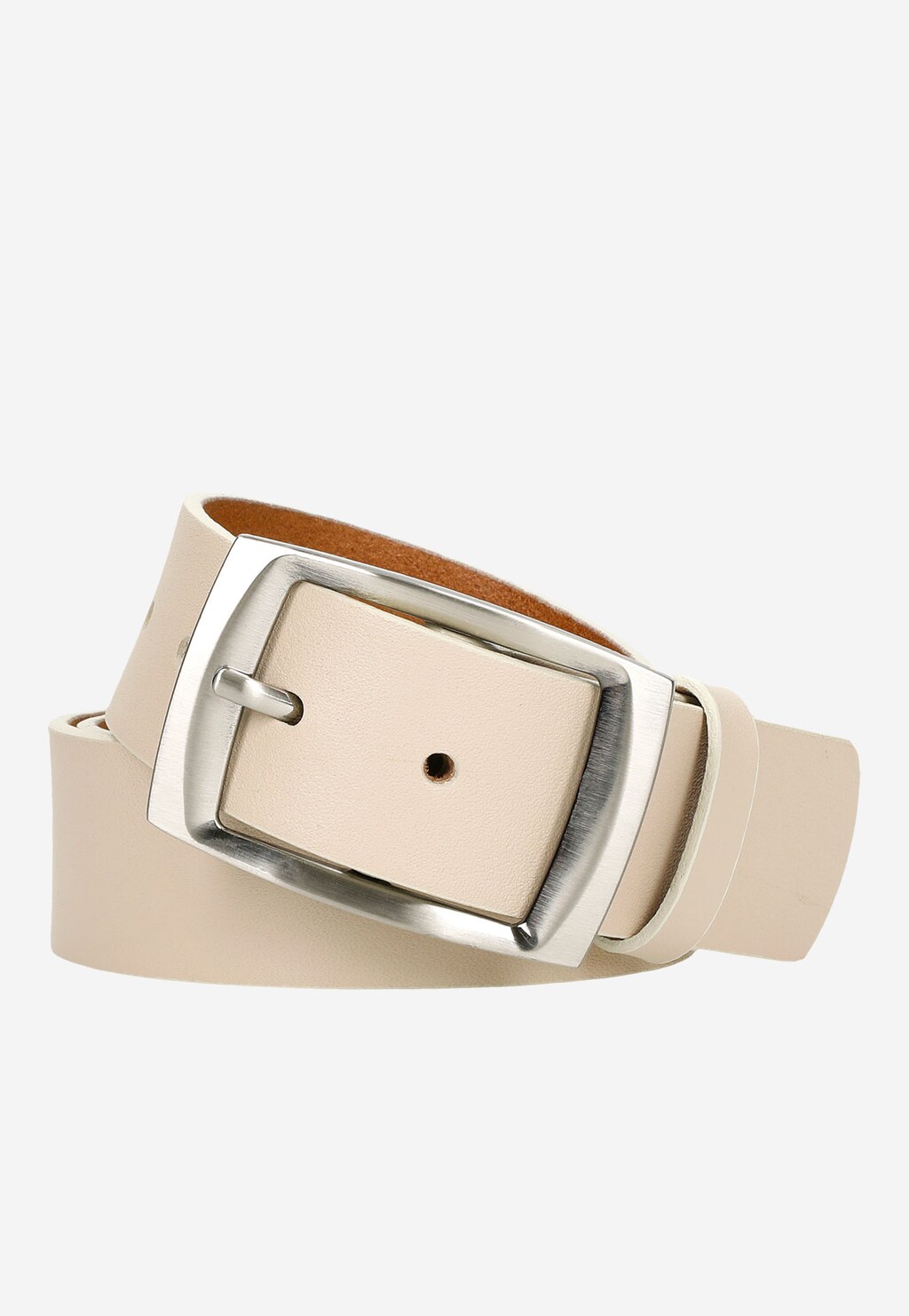 Beżowy gładki pasek damski ze srebrną klamrą 6966-54 Widok 1