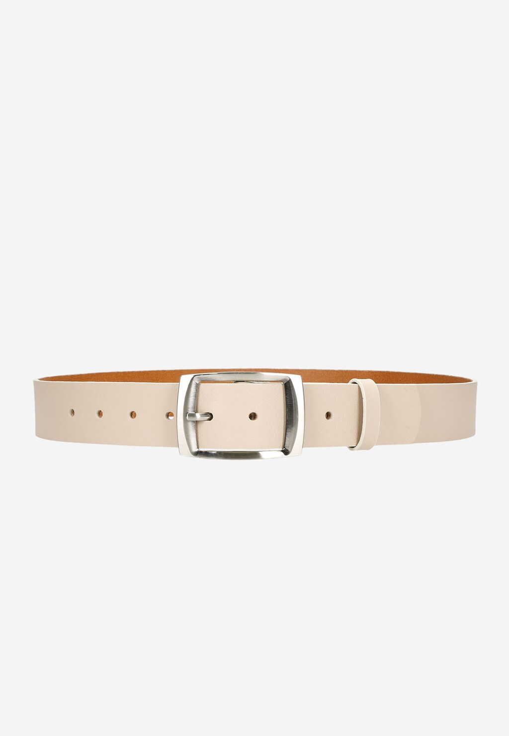 Beżowy gładki pasek damski ze srebrną klamrą 6966-54 Widok 3