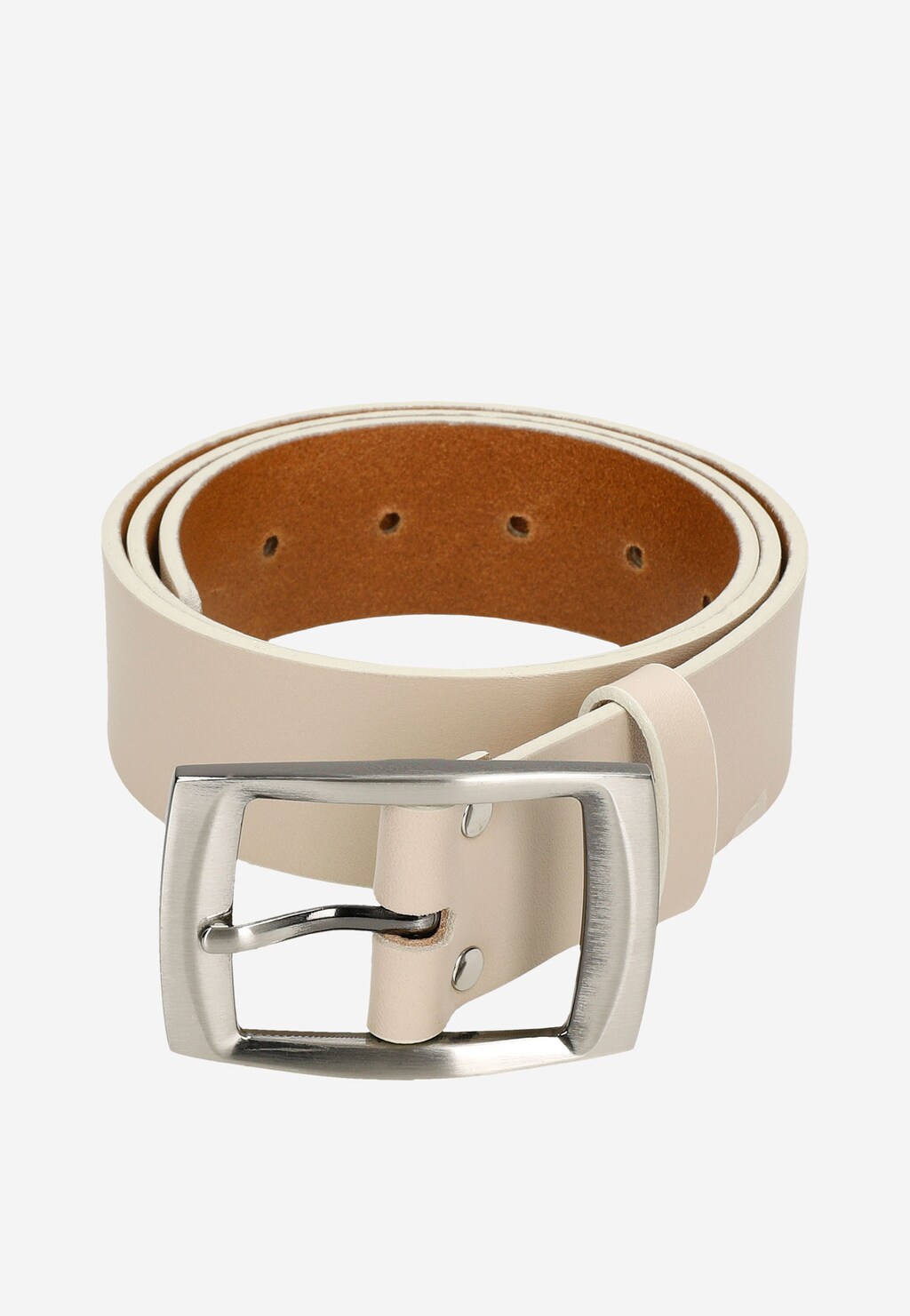 Beżowy gładki pasek damski ze srebrną klamrą 6966-54 Widok 5