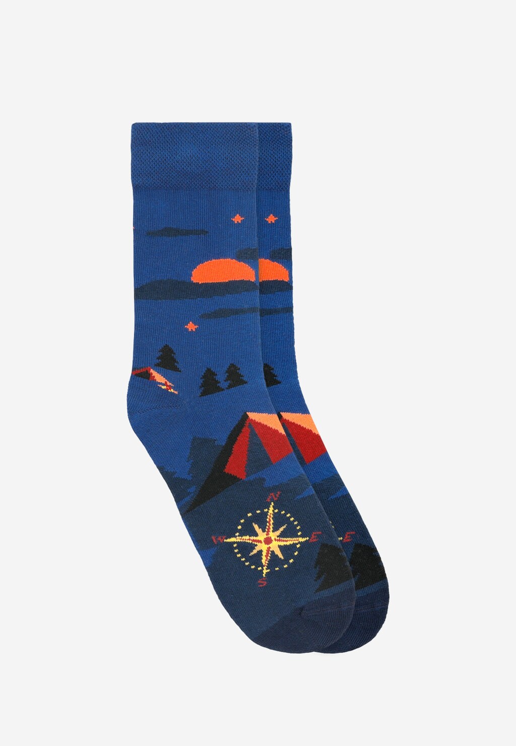 Tmavomodré pánske bavlnené ponožky s motívom kempingu 97044-86 Widok 1