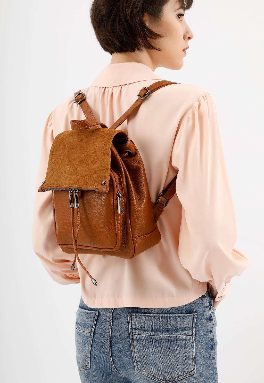 Skórzany plecak damski w kolorze jasnego brązu 80092-73 Widok 1