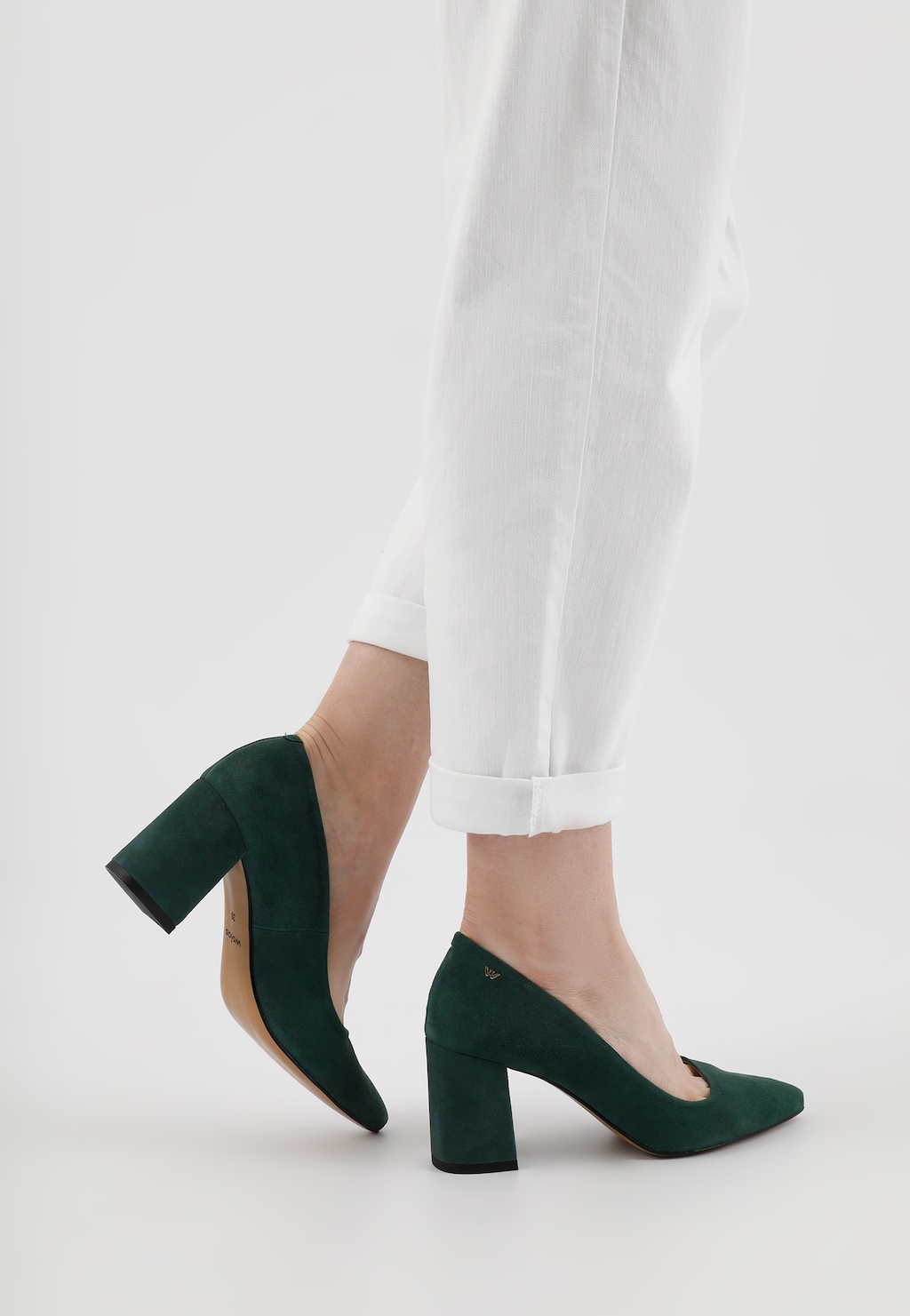 Zielone welurowe czółenka damskie na słupku 35027-67 Widok 7