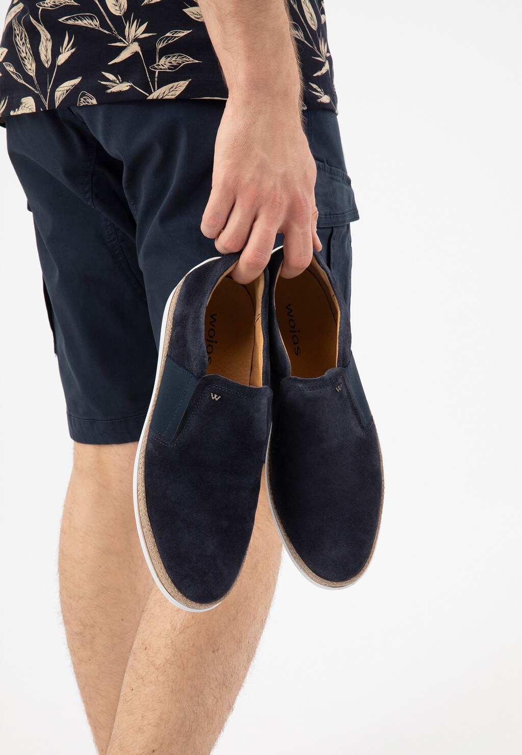 Granatowe mokasyny męskie z białą podeszwą 10030-66 Widok 7