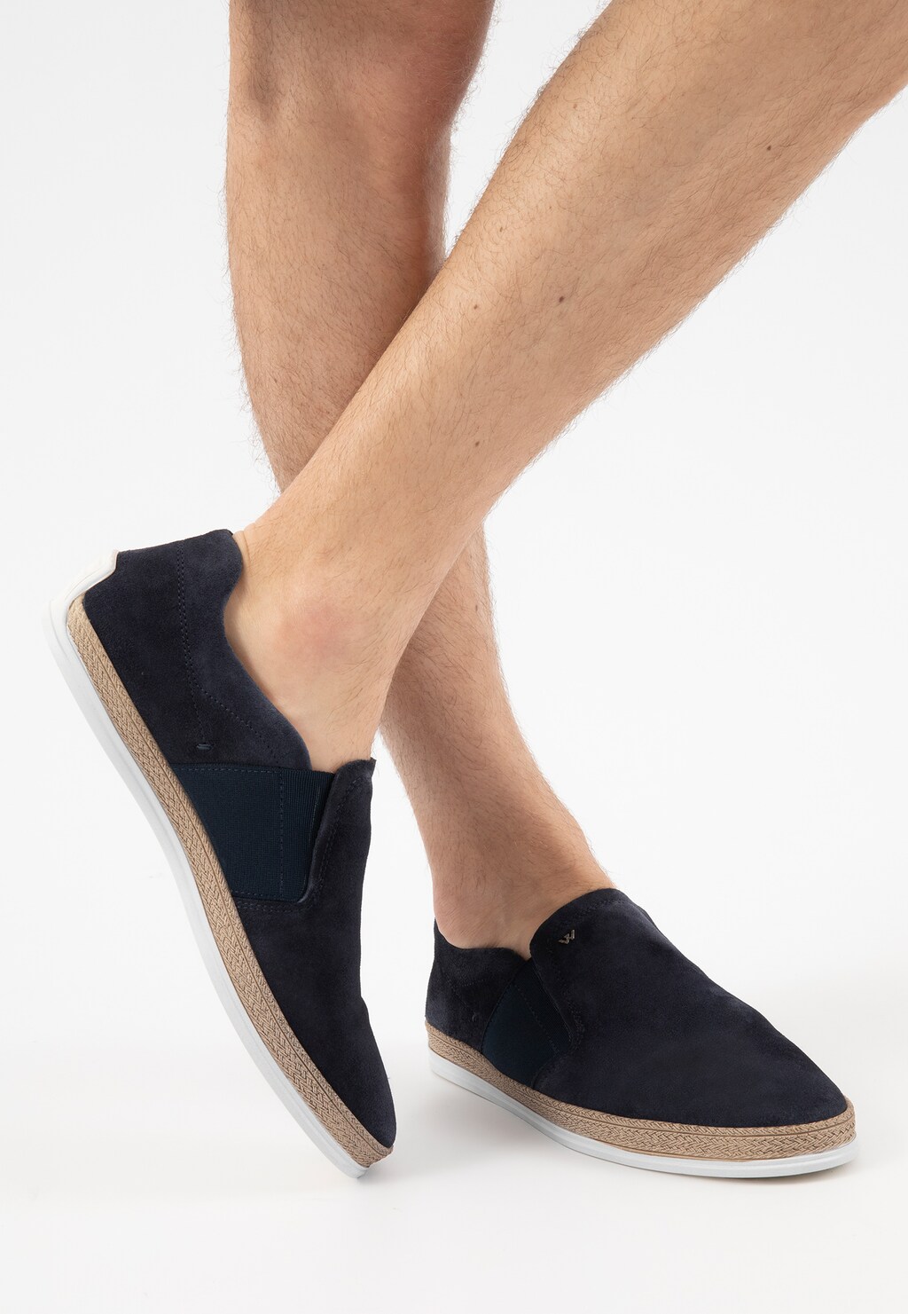 Granatowe mokasyny męskie z białą podeszwą 10030-66 Widok 9