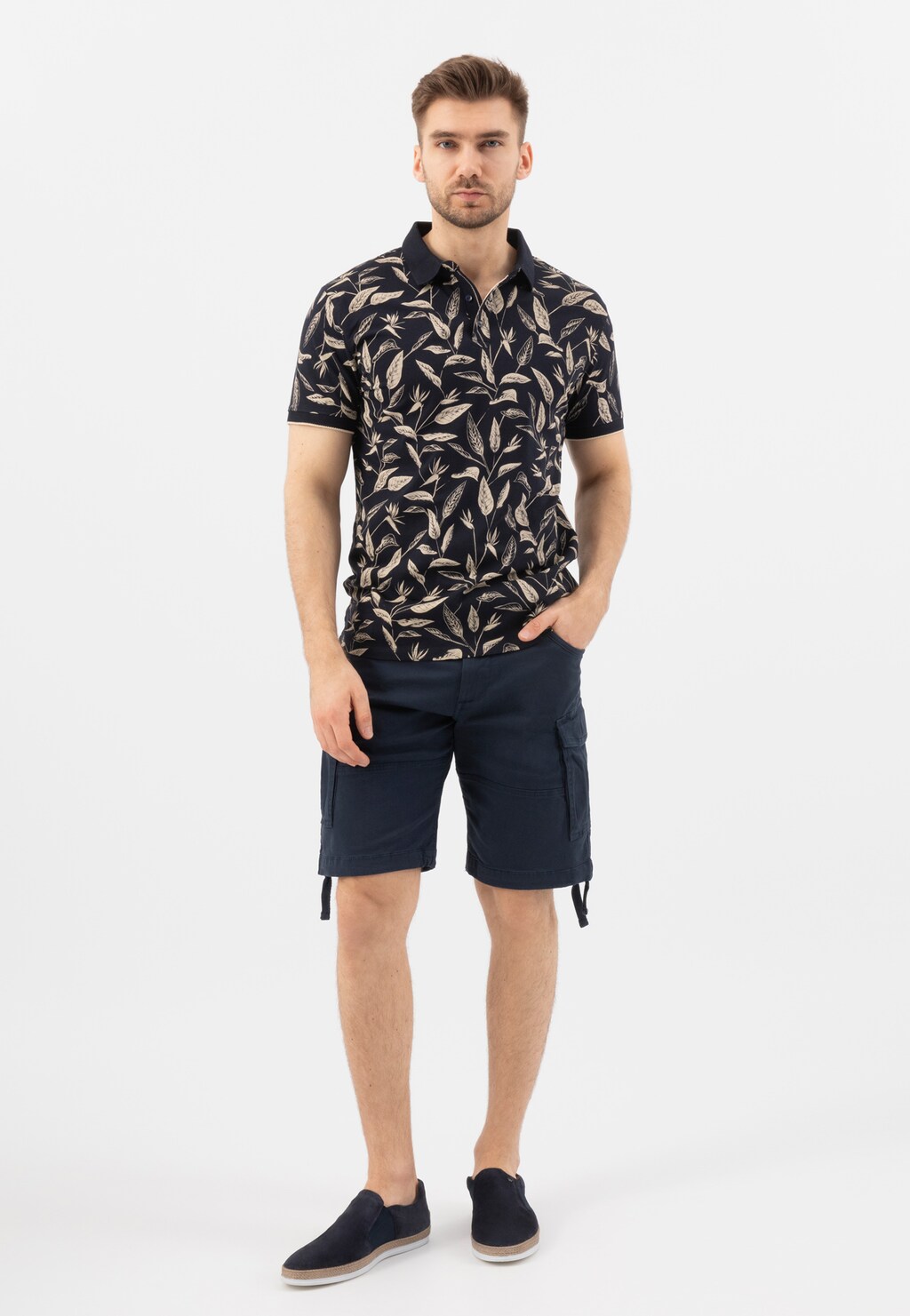 Granatowe mokasyny męskie z białą podeszwą 10030-66 Widok 1