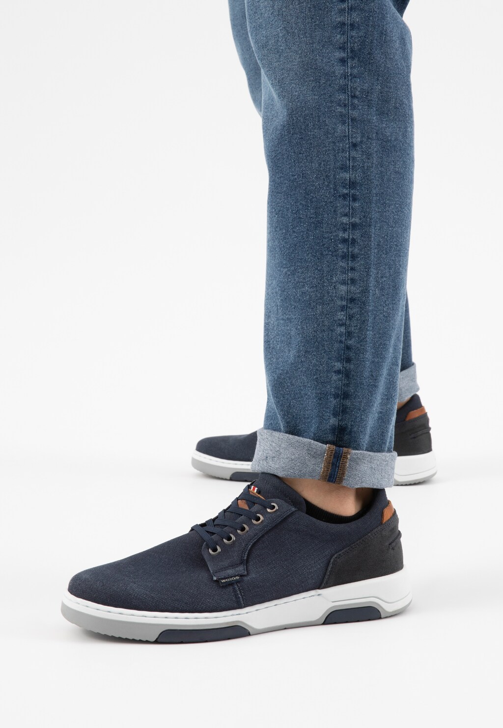 Granatowe materiałowe trampki męskie ze skórzanymi wstawkami 10045-86 Widok 7