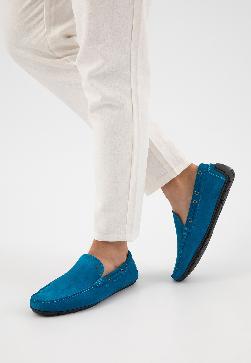 Modré pánske poltopánky z kvalitnej velúrovej kože 10047-76 Widok 7