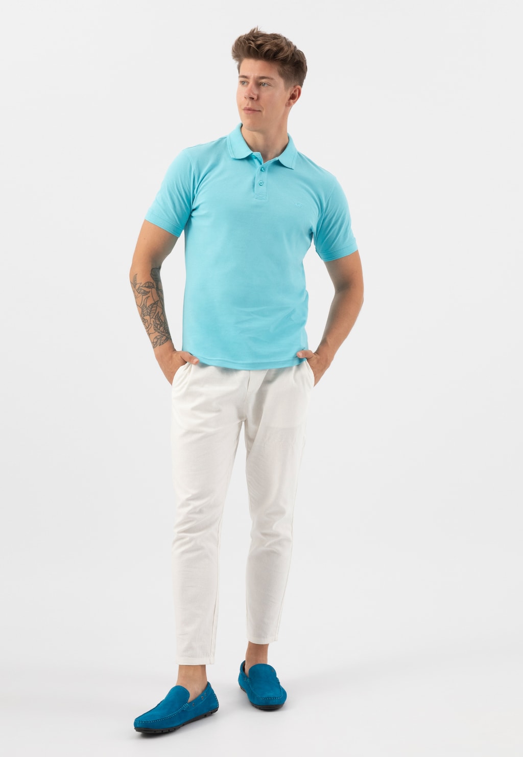 Modré pánske poltopánky z kvalitnej velúrovej kože 10047-76 Widok 1