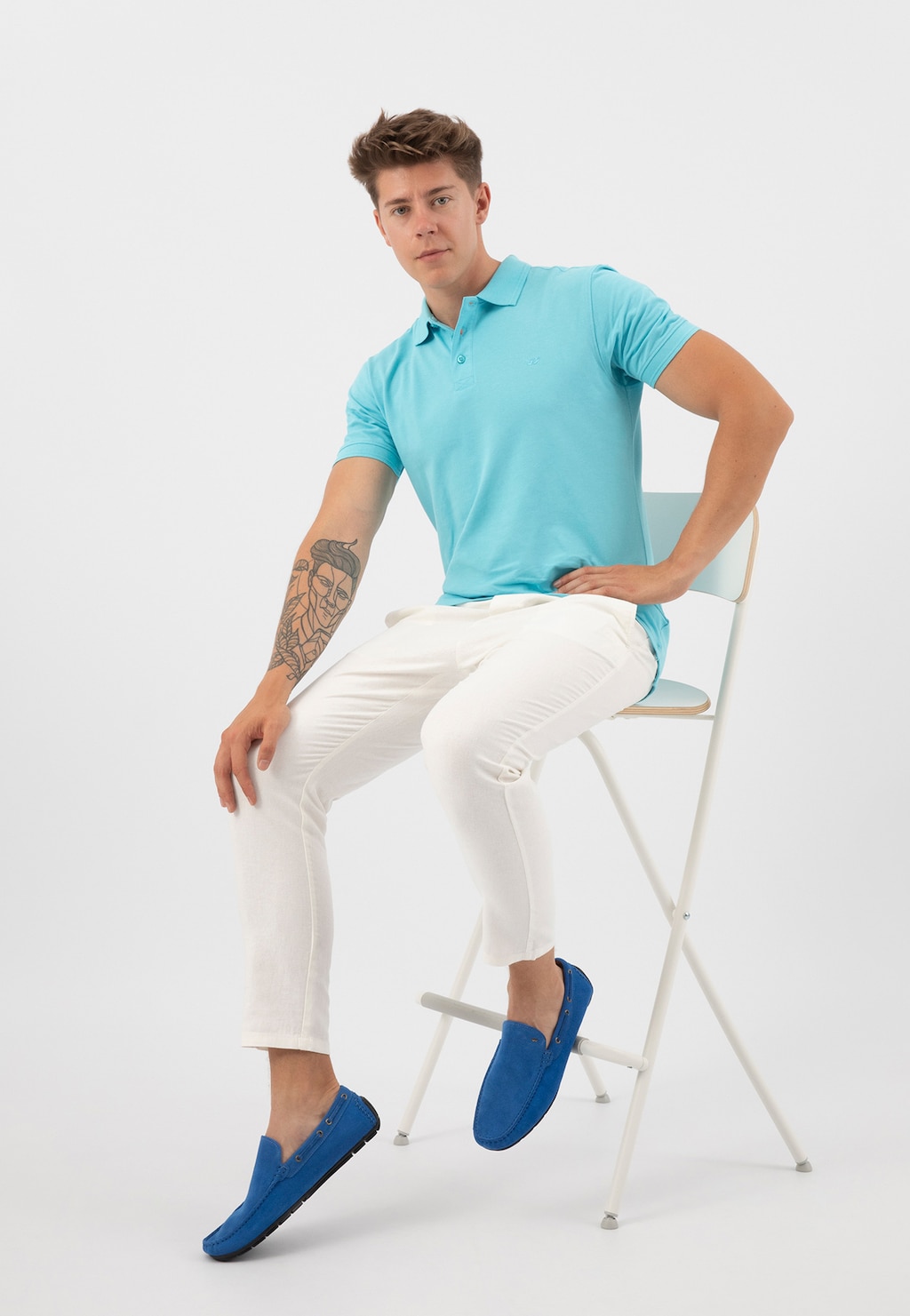 Modré poltopánky typu mokasíny z nubukovej kože 10047-86 Widok 7