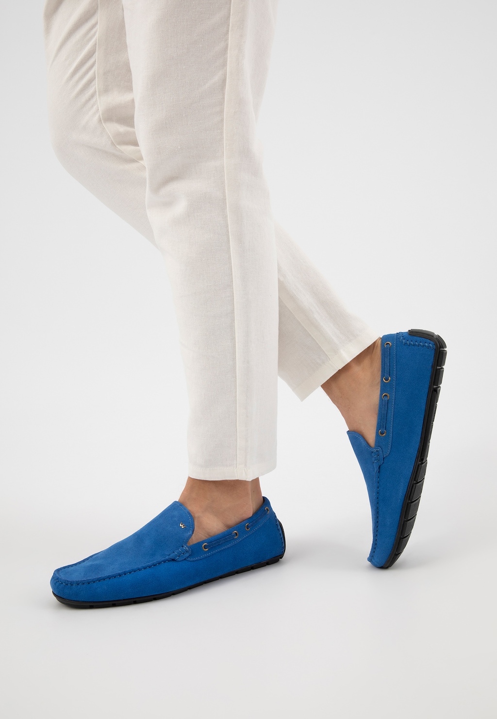 Modré poltopánky typu mokasíny z nubukovej kože 10047-86 Widok 8