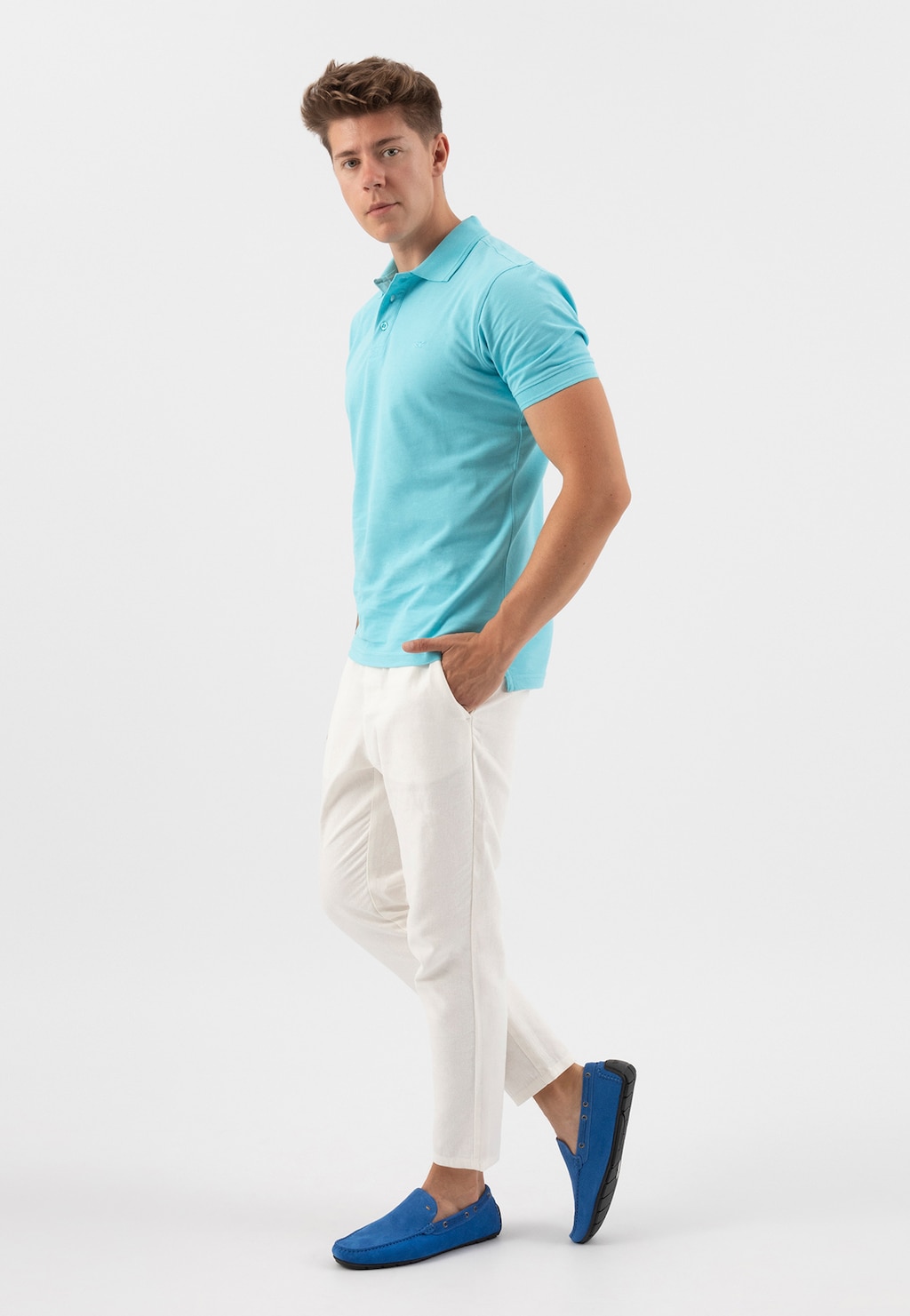 Modré poltopánky typu mokasíny z nubukovej kože 10047-86 Widok 1