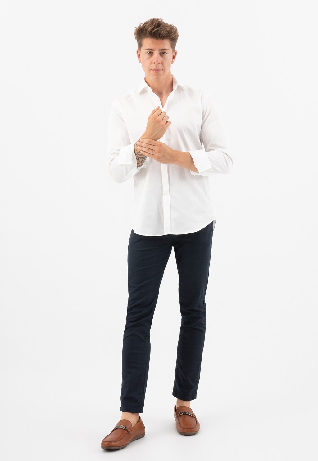 Brązowe mokasyny męskie ze skóry licowej 10102-52 Widok 7