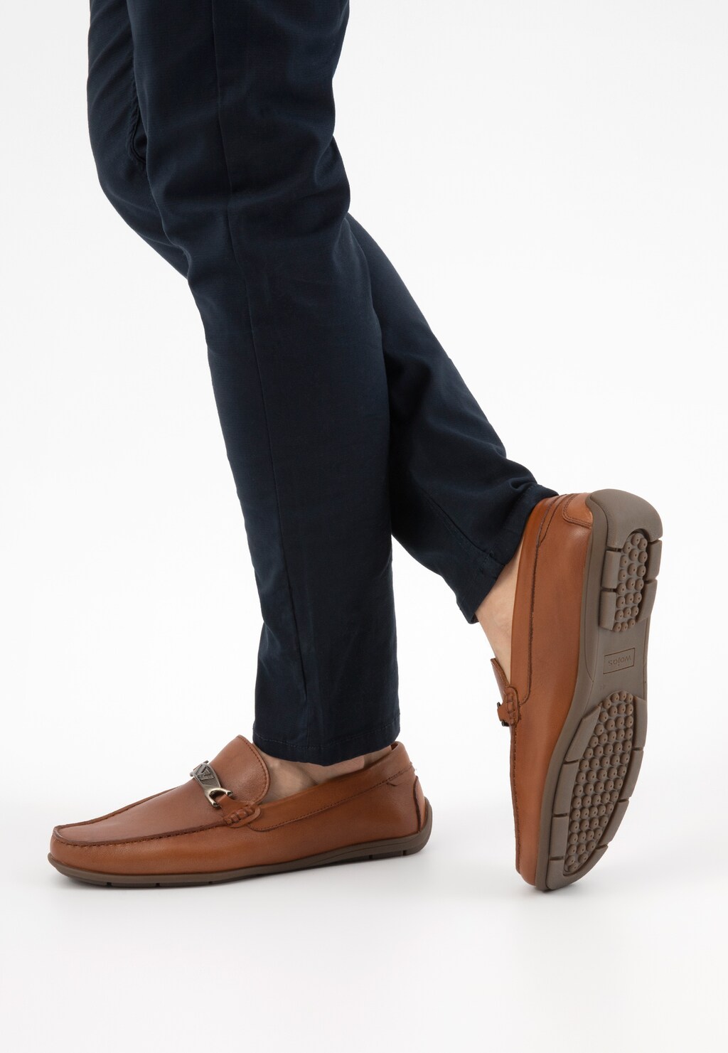 Brązowe mokasyny męskie ze skóry licowej 10102-52 Widok 9