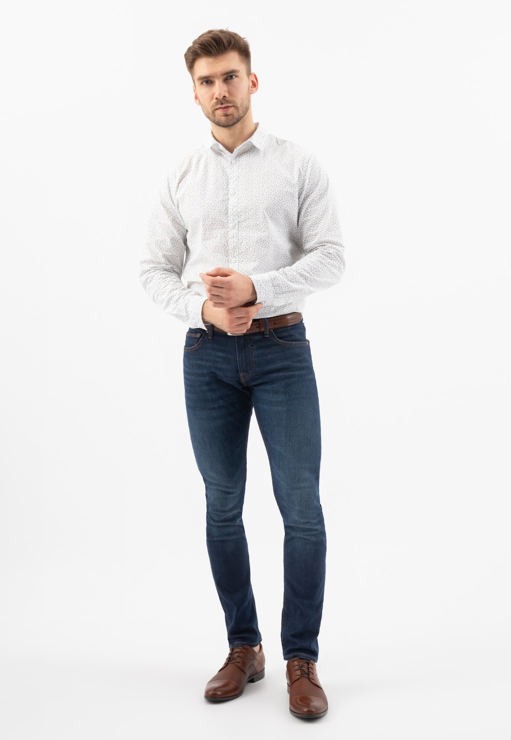 Brązowe eleganckie półbuty męskie w stylu formal 10106-52 Widok 1