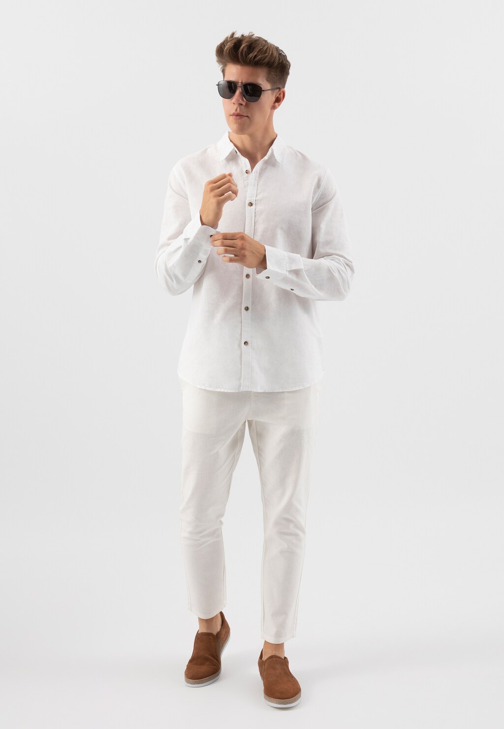 Jasnobrązowe uniwersalne mokasyny męskie 10030-63 Widok 7