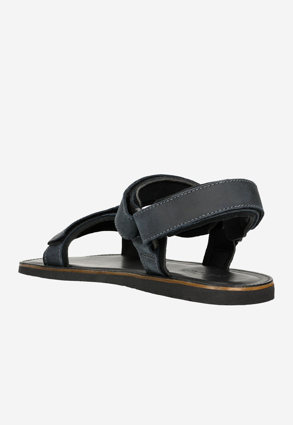 Granatowe sandały męskie Wojas model 29003-96 z widocznym profilem bocznym, ukazujące regulowane paski zapięcia i komfortową, płaską podeszwę z brązowym wykończeniem.