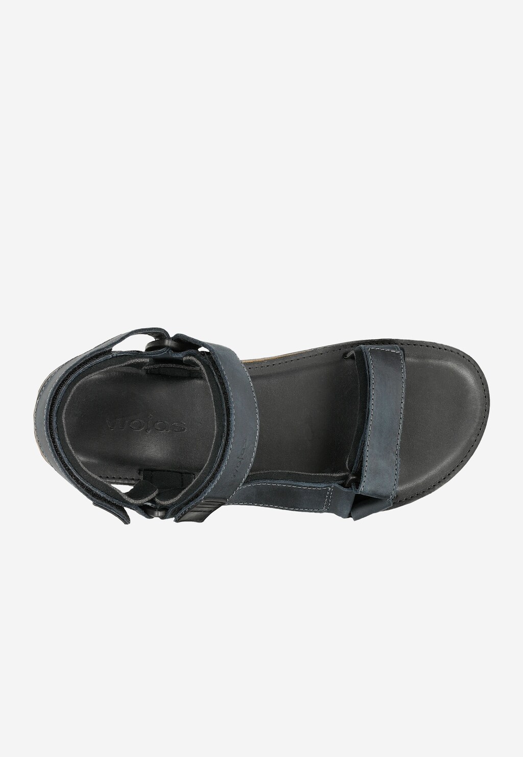 Granatowy sandał męski Wojas 29003-96 z widoku z góry, pokazujący regulowane paski, wygodną wkładkę i praktyczny system zapięcia dla codziennego komfortu.