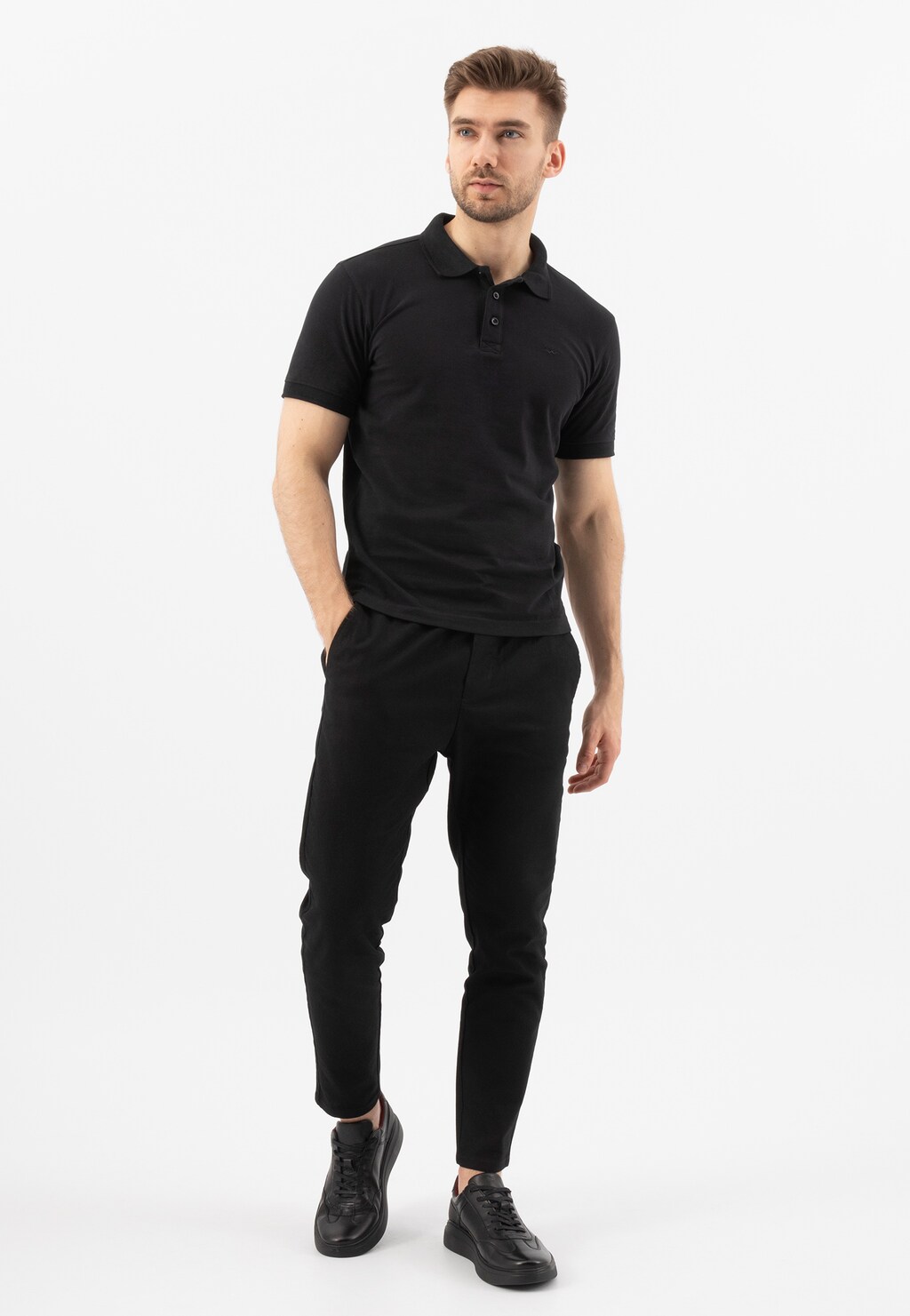 Černé sportovní pánské polobotky z hladké kůže 10077-51 Widok 1