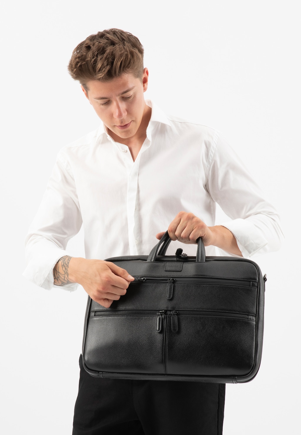 Pánska taška na notebook z lícovej kože, čierna 80210-51 Widok 1