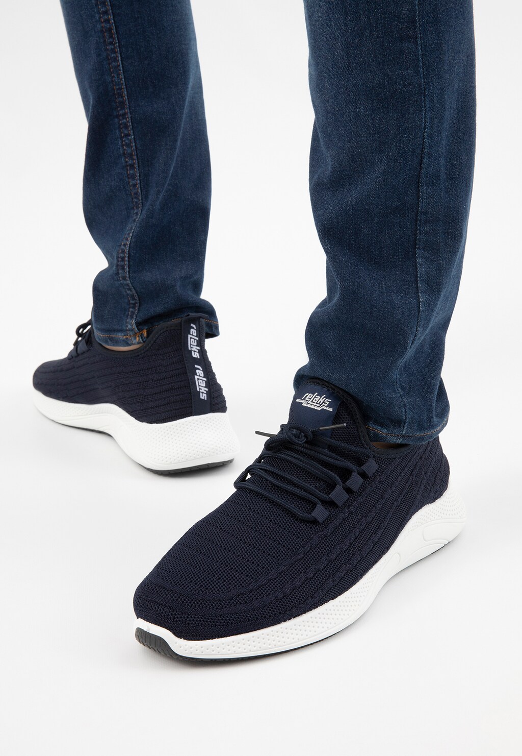 Granatowe wsuwane półbuty męskie RELAKS z materiału 10109-86 Widok 8