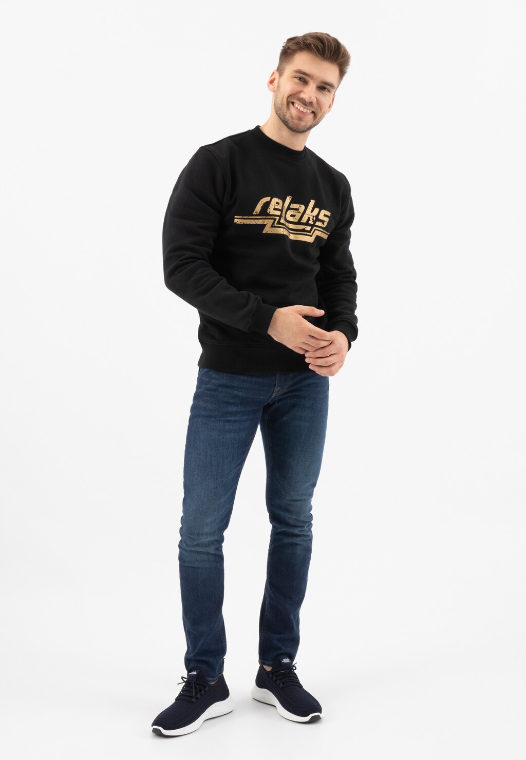 Granatowe wsuwane półbuty męskie RELAKS z materiału 10109-86 Widok 1