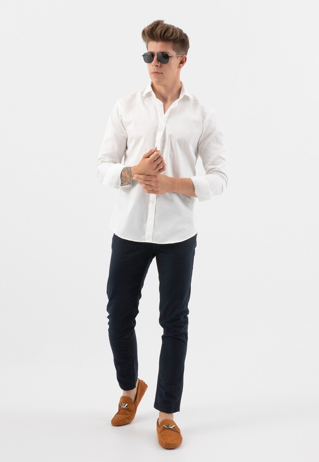 Wiosenne mokasyny męskie w kolorze jasnego brązu 10122-63 Widok 1