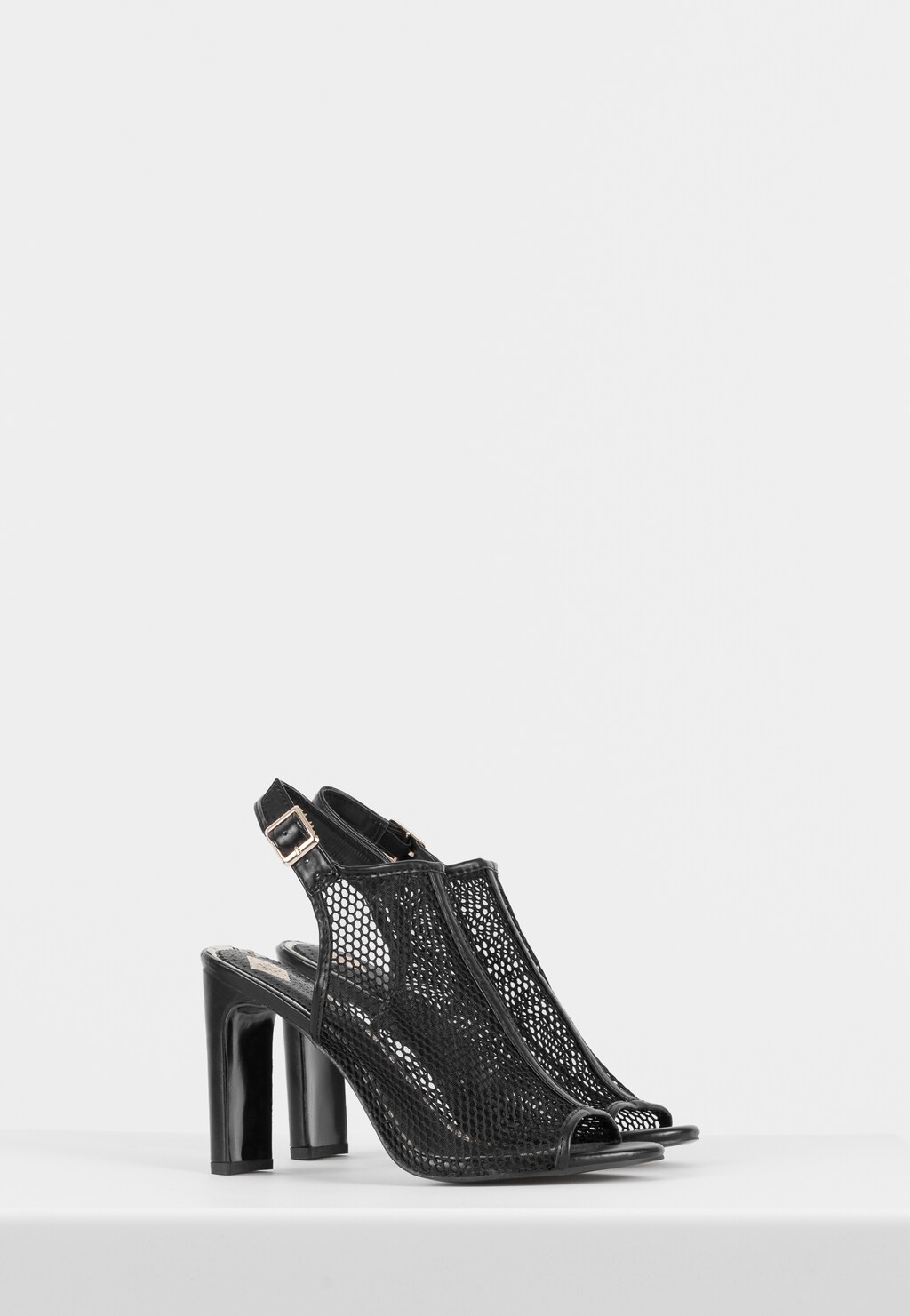 Czarne sandały damskie peep toe na obcasie  WJS64049-11 Widok 3