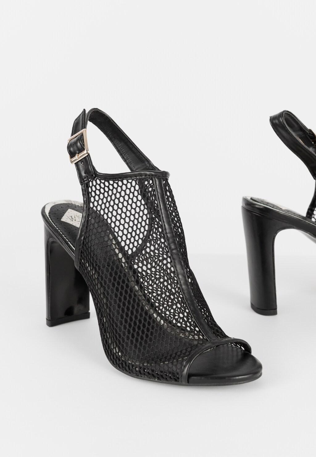 Czarne sandały damskie peep toe na obcasie  WJS64049-11 Widok 4