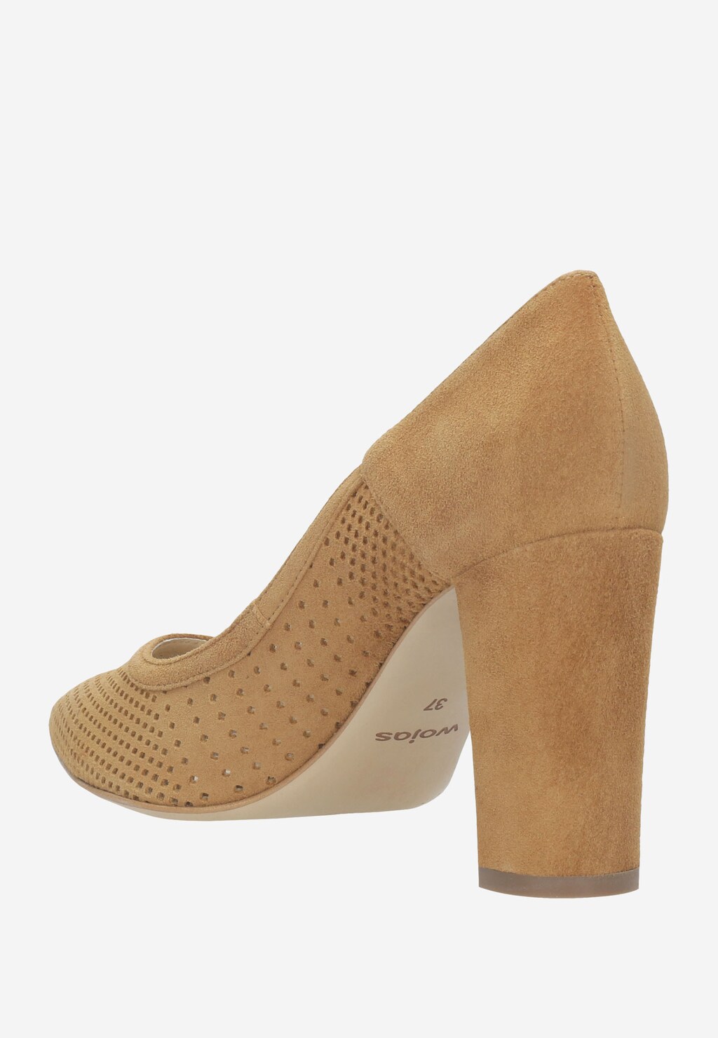 Jasnobrązowe ażurowe czółenka na słupku 9285-63 Widok 3