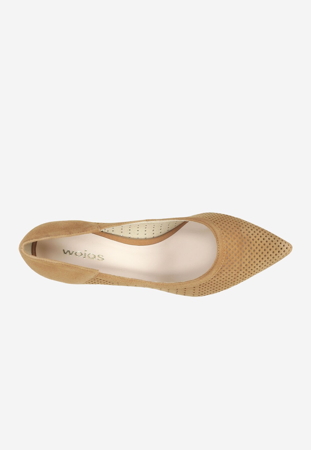 Jasnobrązowe ażurowe czółenka na słupku 9285-63 Widok 4