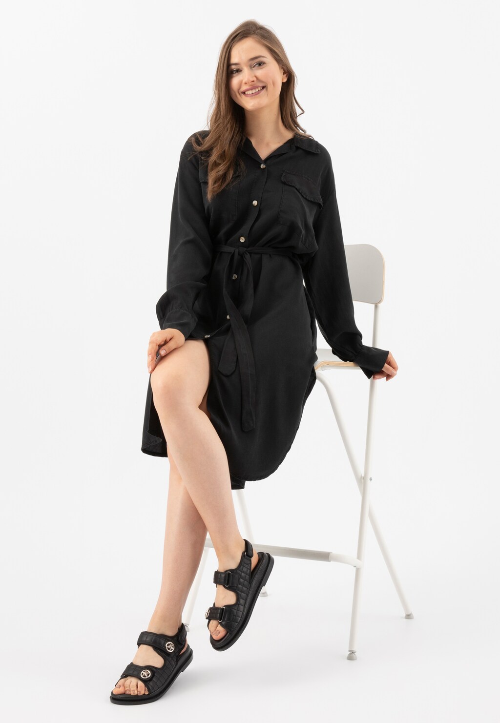 Designové černé letní dámské sandály na podpatku 76117-51 Widok 7