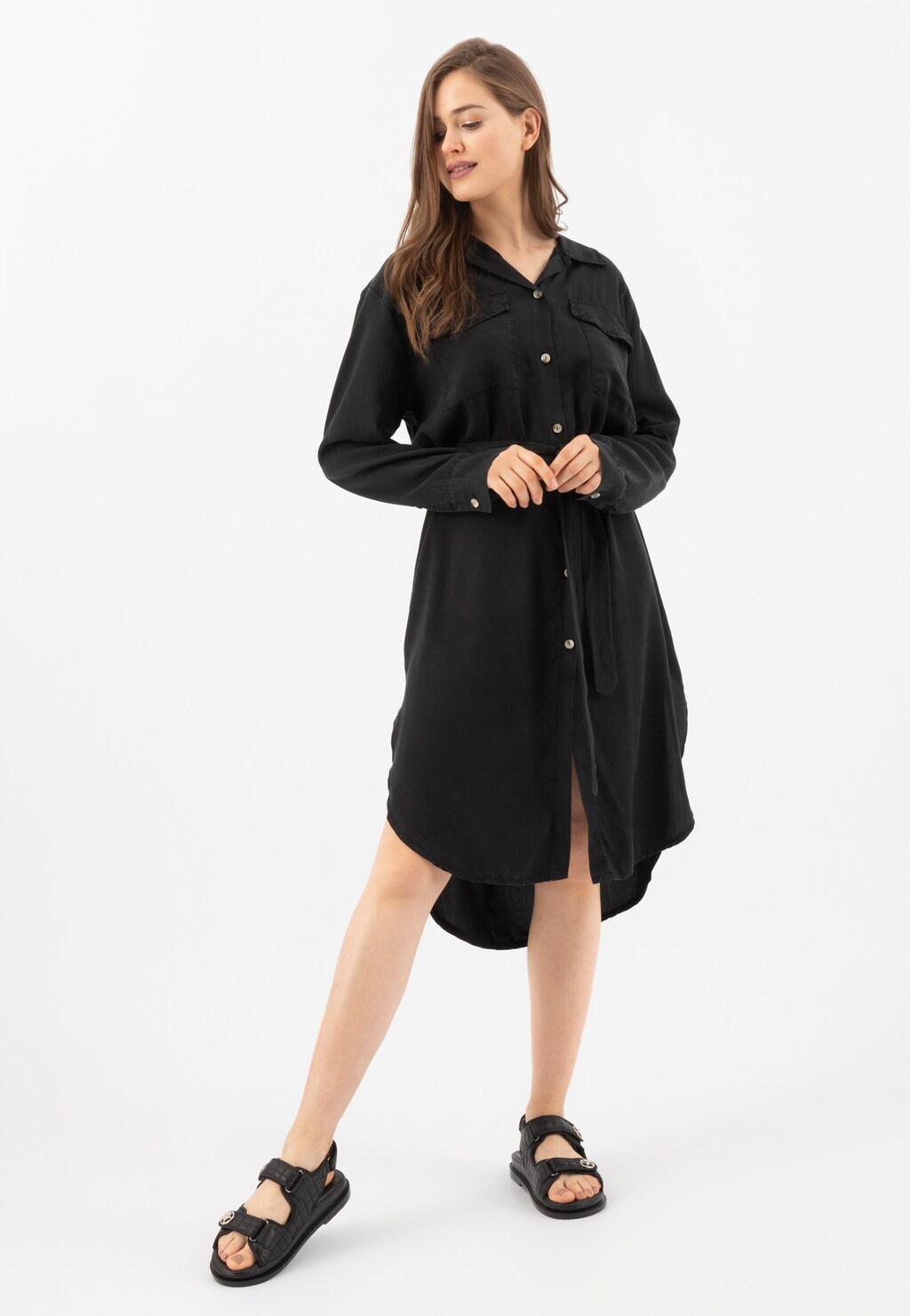 Designové černé letní dámské sandály na podpatku 76117-51 Widok 10