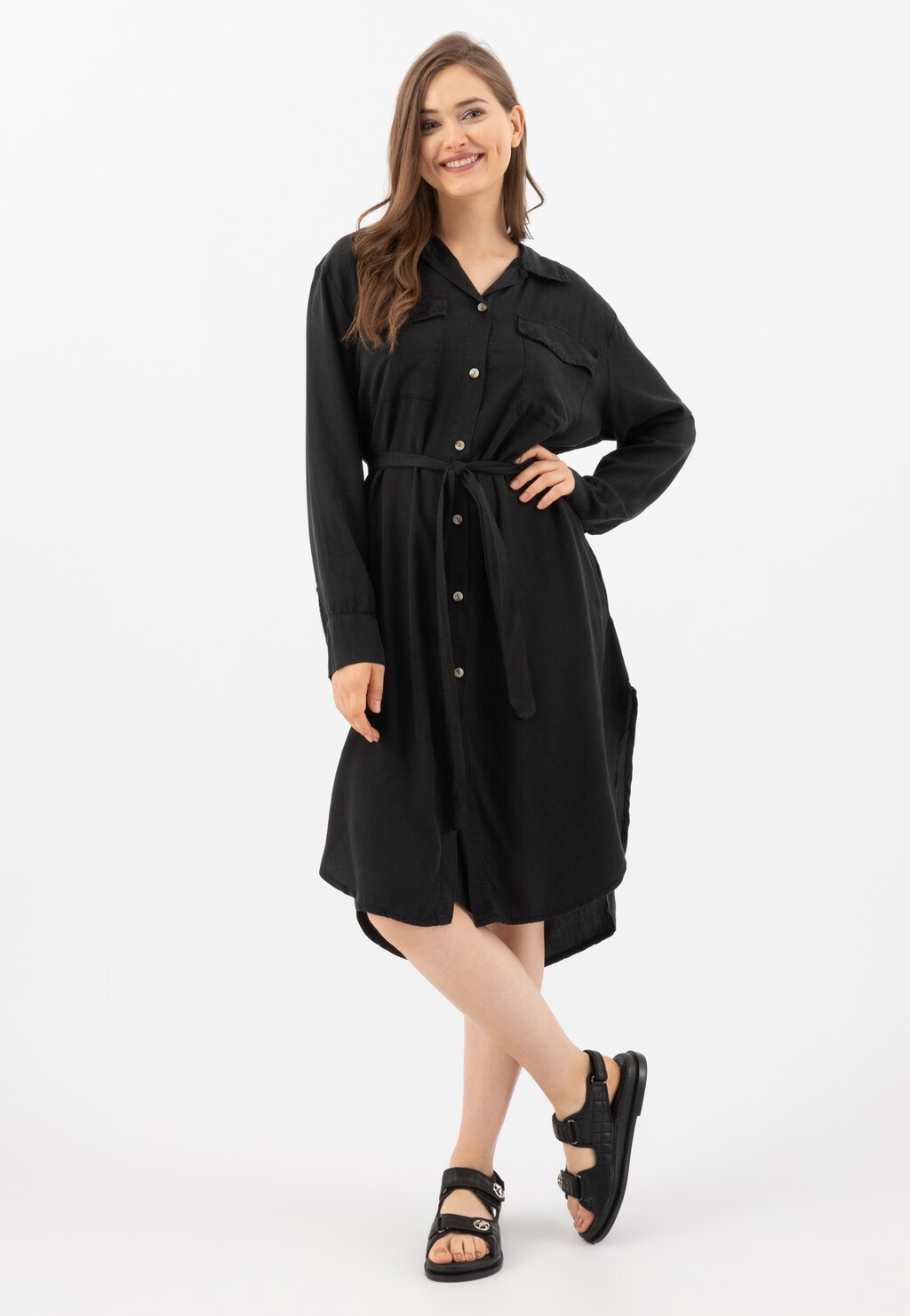 Designové černé letní dámské sandály na podpatku 76117-51 Widok 1