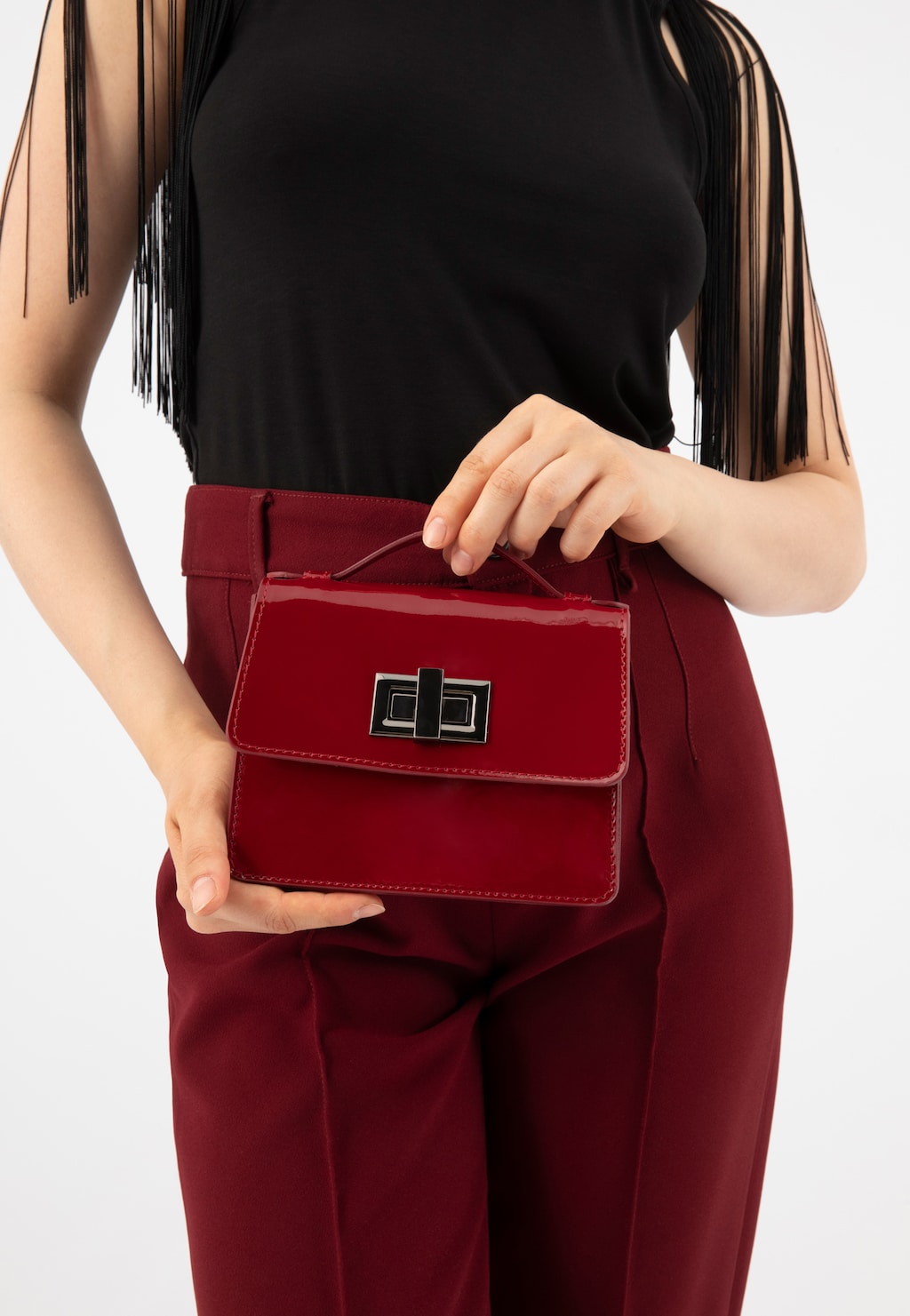 Červená lakovaná dámska kabelka do ruky aj crossbody 80215-35 Widok 8