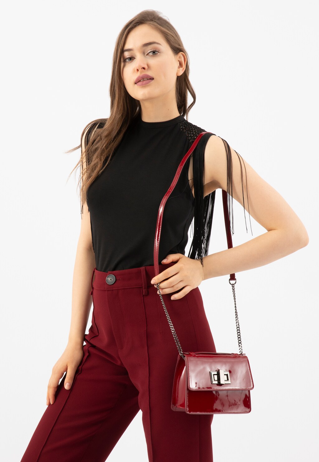 Červená lakovaná dámska kabelka do ruky aj crossbody 80215-35 Widok 1