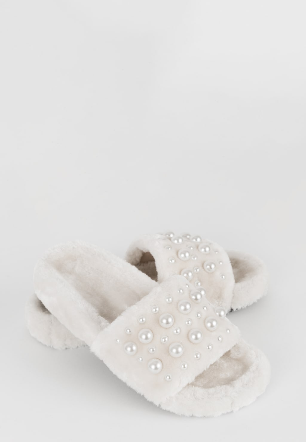 WJS puchate kapcie damskie off-white z perełkami WJS39000-14 Widok 4