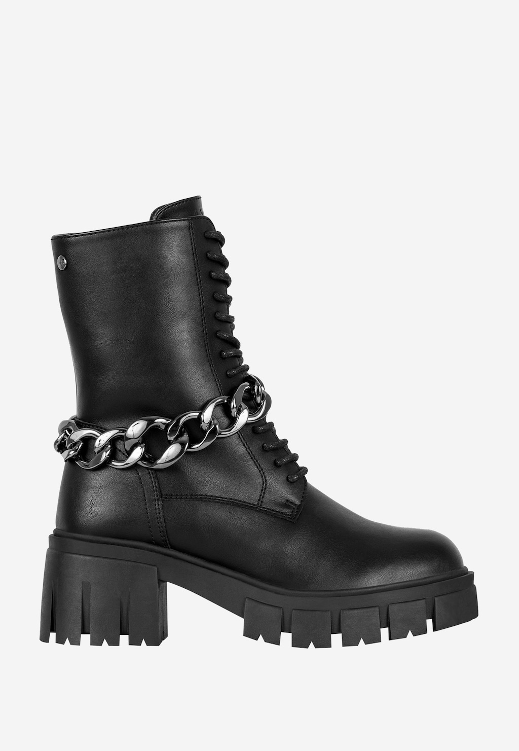 WJS czarne trzewiki damskie z ekoskóry z łańcuchem WJS55032-51 Widok 2