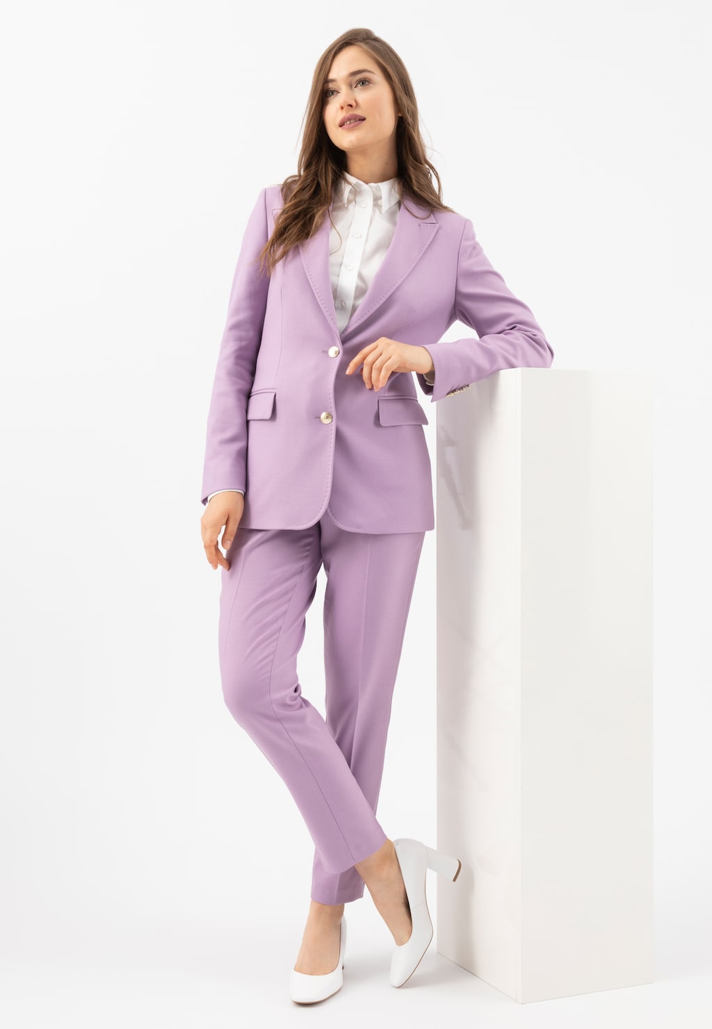 Jemné biele dámske lodičky z luxusnej lícovej kože 35074-59 Widok 7