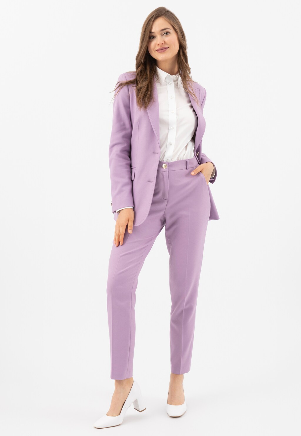 Jemné biele dámske lodičky z luxusnej lícovej kože 35074-59 Widok 1