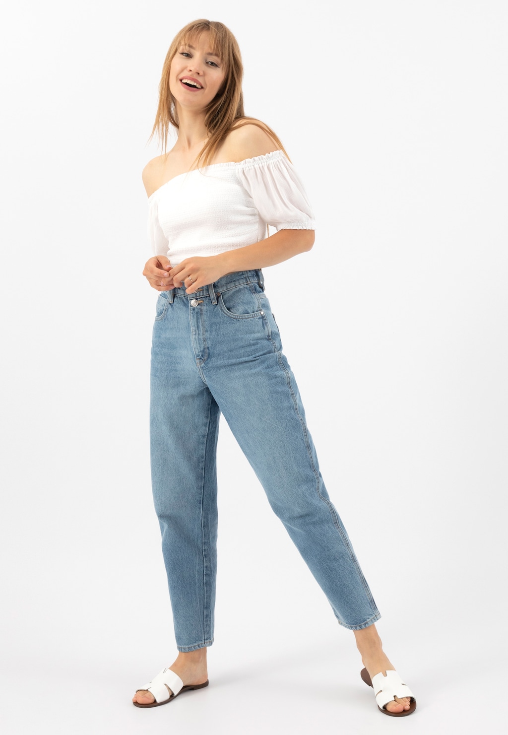 Białe klapki damskie ze skóry licowej 74008-50 Widok 1