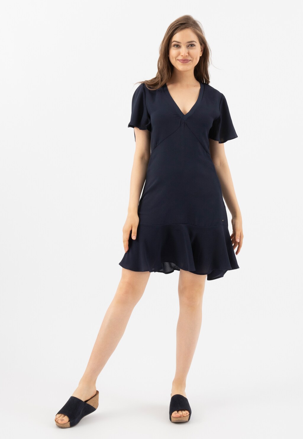 Granatowe klapki damskie na wysokiej korkowej koturnie 74021-86 Widok 7