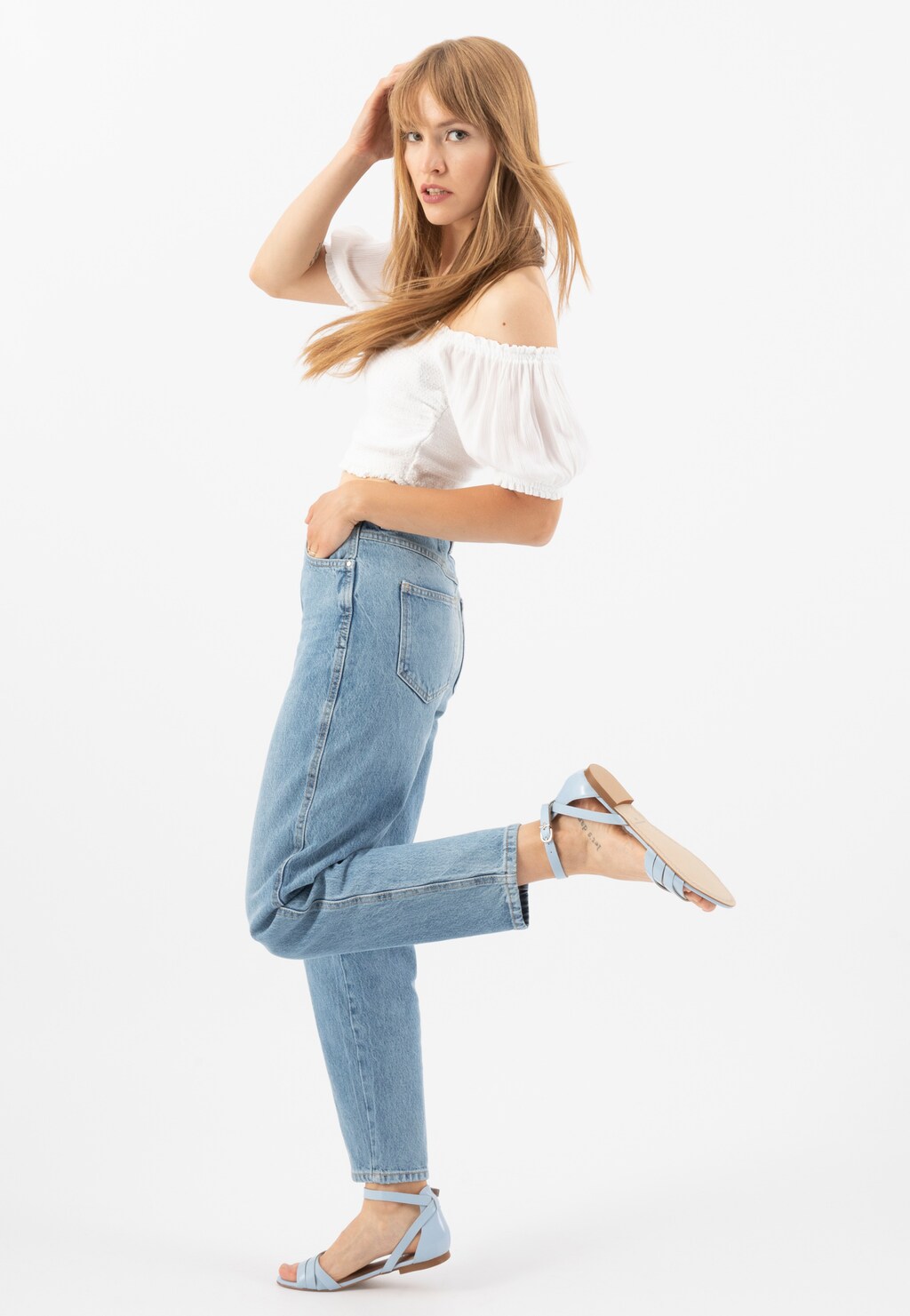 Pastelowe sandały damskie w kolorze niebieskim 76015-56 Widok 8